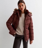 New Look Dark Brown Faux Fur Hood Puffer Jacket